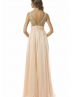 V Back Sheer Tulle Beaded Chiffon Long Prom Dress